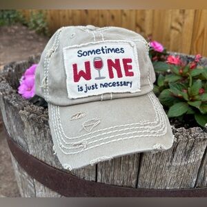 KBETHOS Tan Distressed Wine Quote Hat